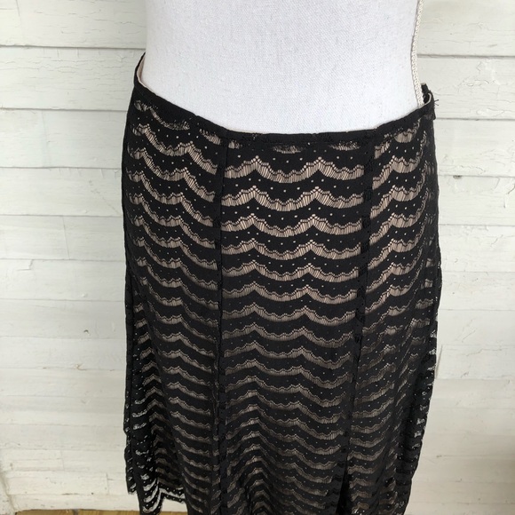 Nude Beige with Black Scalloped Lace Midi Skirt - Picture 3 of 5